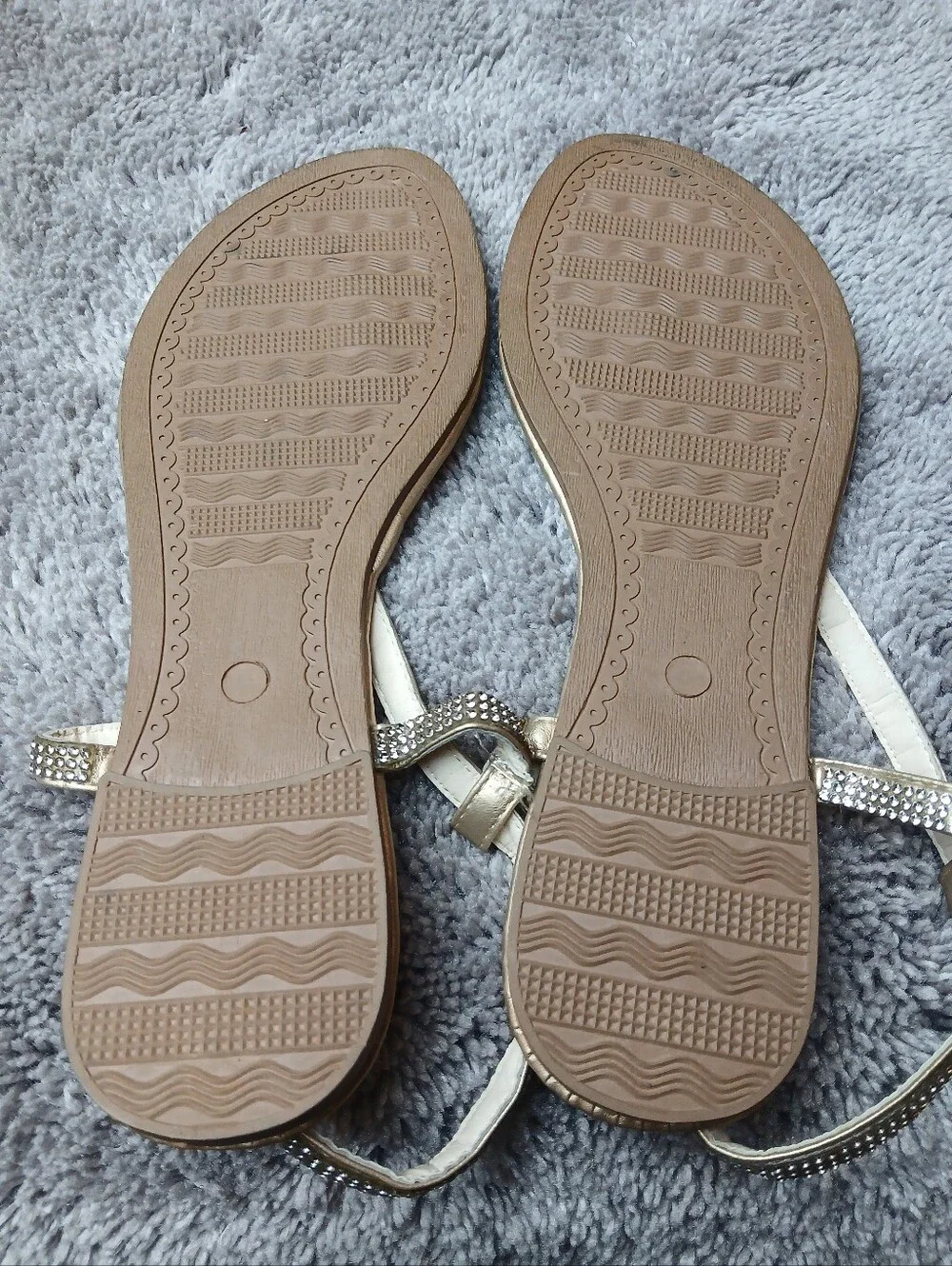Metallic Gold Rhinestone T-Strap Slingback Flat Sandals 9